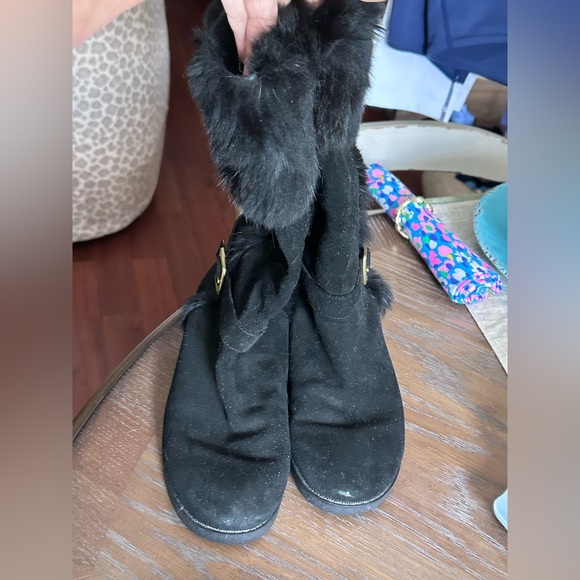 Coach Black Fur-Trimmed Boots - Picture 1 of 15